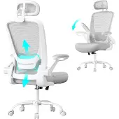 Songmics Bürostuhl ergonomisch mit Mesh und Kopfstütze taubengrau OBN047G01