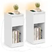 Vasagle Nachttisch mit LED Beleuchtung USB Anschlüssen und Schublade LET610W01