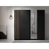 AX Living Kleiderschrank schwarz mit Spiegel 202 cm – Beralto Artisan Lamellen