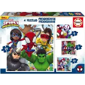 Educa 19295, Spidey und Seine Super-Freunde, 4in1 Puzzleset mit 12/16/20/25 Teilen, Puzzle für Kinder ab 3 Jahren, Spiderman, Marvel