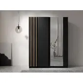 AX Living Kleiderschrank schwarz mit Spiegel 150 cm – Beralto mit Lamellen
