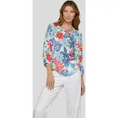 Rabe Klassische Bluse , Damen, Gr. 44, himmelblau, Web, Obermaterial: 100% Viskose, bedruckt, regular fit normal, U-Boot-Ausschnitt, elastischer Bund, Blusen Klassische Bluse, mit All-Over Print