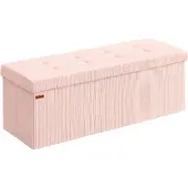Songmics Sitzbank mit Stauraum, klappbarer Fußhocker, 38 x 110 x 38 cm, Bettbank, Staufach, 300 kg Tragfähigkeit, Wohnzimmer, Schlafzimmer, Eingangsbereich, Rosé