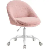 Songmics Homeoffice-Stuhl, Schminkstuhl aus Fleece, Schreibtischstuhl, Schaumstoffpolsterung, höhenverstellbar, für Arbeitszimmer, Schlafzimmer, pastellrosa OBG020R03