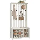 Vasagle Wieszak na ubrania ławka na buty 35x81x180 biały