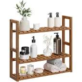 Songmics BCB013K01 Badezimmerregal, Bambusregal, Pflanzenregal mit 3 einstellbaren Etagen, Wandmontage, Freistehend für Wohnzimmer, Flur, Küche, 15 x 60 x 54 cm, Kaffeebraun