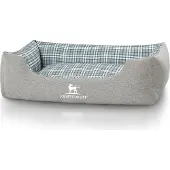 Knuffelwuff Hundebett Lennard aus Velours mit Karomuster M-L 85 x 63cm Grau/Grün