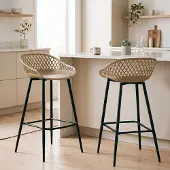 Idimex Barhocker IREK in beige im Retro-Design, bequemer Tresenhocker im 2er Pack, praktischer Bistrostuhl aus Kunststoff