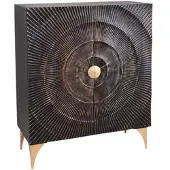 Riess Highboard GOLDEN SUNSET 120cm schwarz gold Mangoholz mit 3D Schnitzereien
