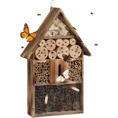 Relaxdays Insektenhotel 50 cm groß, Zum Aufhängen, Bienenhotel und Schmetterlingshaus, Geflämmtes Holz, natur