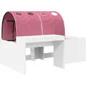 Syfax Hochbett mit Schreibtisch für Kinder Weiß und Rosa