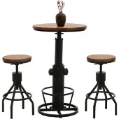 Mendler Set Bartisch + 2x Barhocker MCW-N17, Barstuhl Stehtisch höhenverstellbar drehbar Fußablage Industrial Holz braun