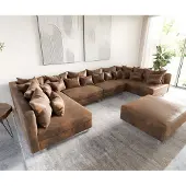 DELIFE Wohnlandschaft Clovis XL Braun Antik Optik modular Hocker