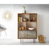 DELIFE Highboard Juwelo 88x135 cm Akazie Natur mit Steinfurnier