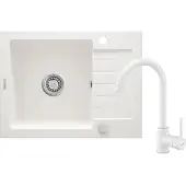Deante SET ZQZAA11A Einzelwaschbecken mit Abtropffläche + Armatur, Alabaster