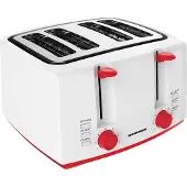 Heinner Panfette 1300 HTP-1300WHR Toaster, 1100 W, 4-Scheiben-Kapazität, 7 Bräunungsstufen, Weiß/Rot