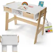 Juskys Kinder Schreibtisch Fietje - Höhenverstellbarer Kinderschreibtisch aus Holz, 2 Schubladen