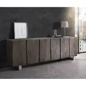 DELIFE Sideboard Live-Edge 220 cm Akazie Platin massiv 6 Türen