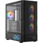 Modecom VOLCANO AQ400 ARGB, Schwarz, Midi Tower, 4 ARGB Lüfter, Glasfenster, für ATX Mainboards, Platz für 400 mm GPU, Mesh-Front