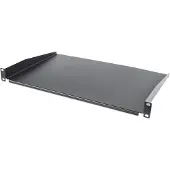 Intellinet 19" Fachboden zur Frontmontage, 1 HE, Montage an den beiden vorderen Profilschienen, 350 mm Tiefe, nicht perforiert, schwarz, Regalboden, Stahl, Schwarz, 1,9 kg