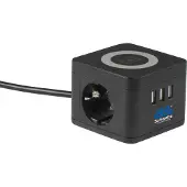 As Schwabe as-Schwabe Steckdosentower 2-fach 230V/16A QI-Wireless Ladestation 1,5m Schwarz