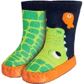 Playshoes Hüttenschuh Krokodil in Marine/Grün | Gr.: 28/29