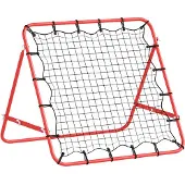HOMCOM Fußball Rebounder Kickback Tor Rückprallwand Netz Metallrohr Rot+Schwarz
