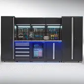 Datona Werkstatteinrichtung PREMIUM Edelstahl-Arbeitsplatte mit Kühlschrank - 354 cm