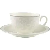 Villeroy & Boch Tasse "Cappuccinotasse mit Untertasse Gray Pearl 310 ml weiß", weiß, B:18,5cm H:9,3cm Ø:18,5cm, Porzellan, Trinkgefäße, Tasse, Spülmaschinengeeignet, Mikrowellengeeignet