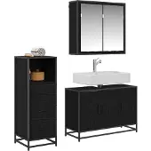 vidaXL Badezimmermöbel-Set 3 pcs Schwarz Eichen-Optik Holzwerkstoff