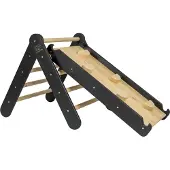 Meowbaby Klettergerüst für Kinder - Indoor Kletterdreieck mit Rutsche/Kletterwand, Montessori Spielgeräte Pikler aus Holz, Schwarz