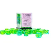 Chessex Gemini 12mm d6 Translucent Green-Teal/yellow Dice Block (36 dice)
