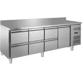 GastroHero Kühltisch Edelstahl GN 1/1 mit Aufkantung 1 Tür 6 Schubladen Umluftkühlung -2 °C bis +8 °C 230 V Profi Gastronomie 2230x700x850 mm