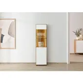 MASSIVMOEBEL24.DE Vitrine Wildeiche 45x38x168 natur geölt / Glas weiß WIEN #130