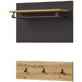 Inn.Furn GARDEROBENPANEEL Set mit Garderobenleiste Eiche Artisan, grau 80 cm