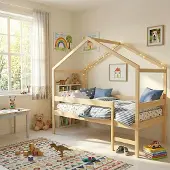 WEBER INDUSTRIES Hausbett MIKA + Lattenrost + Matratze/ Kinderbett 90x190 - Naturholz