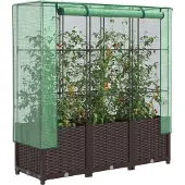 vidaXL Hochbeet mit Gewächshaus-Aufsatz Rattan-Optik 40x40x123 cm