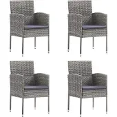 vidaXL Gartenstühle mit Kissen in Cremeweiß 4 Stk. Schwarz Polyrattan