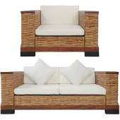 vidaXL 2-Sitzer-Sofa mit Auflagen Braun Natur Rattan