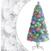vidaXL Künstlicher Weihnachtsbaum mit Beleuchtung Weiß 150cm Glasfaser