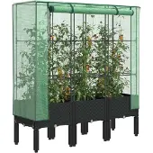 vidaXL Hochbeet mit Gewächshaus-Aufsatz Rattan-Optik 80x40x140 cm