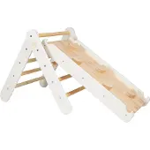 Meowbaby Klettergerüst für Kinder - Indoor Kletterdreieck mit Rutsche/Kletterwand, Montessori Spielgeräte Pikler aus Holz, Weiß