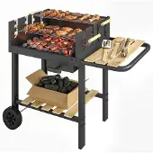 Outsunny HOLZKOHLEGRILL Metall Kiefernholz Schwarz