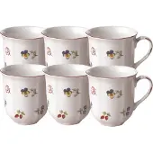 Villeroy & Boch Becher "Henkelbecher Petite Fleur 300 ml 6er Set weiß", weiß, B:8,8cm H:9cm Ø:8,8cm, Porzellan, Trinkgefäße, Becher, Spülmaschinengeeignet, Mikrowellengeeignet