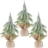 Creativ Green künstliche Pflanze Fichtenbäumchen geeist im Jutesack, 36cm, grün, 3er Set