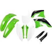 Ufo Verkleidungskit PLAST 9-teilig Verkleidungssatz Kunststoff mit Gabelschutz für Kawasaki KX F 450 ccm Bj. 2009 - 2011, Farbe:grün / weiß / schwarz