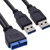 InLine USB 3.0 Adapterkabel, 2x Stecker A auf Pfostenanschluss 19polig., 0,40m, 0,4 m, 2 x USB, USB 3.2 Gen 1 (3.1 Gen 1), Stecker/Stecker, 5 Gbit/s, Schwarz