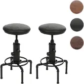 Mendler 2er-Set Barhocker HWC-N23, Barstuhl Tresenhocker höhenverstellbar drehbar Industrial Metall Kunstleder schwarz