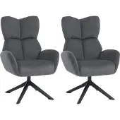 Mendler 2er-Set Esszimmerstuhl MCW-Q54, Relaxstuhl Loungestuhl Polsterstuhl, drehbar Metall Cord (320g/m²) dunkelgrau