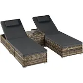 TecTake Rattan-Doppelliege mit Tisch aus Polyrattan und einstellbarer Lehne, natur